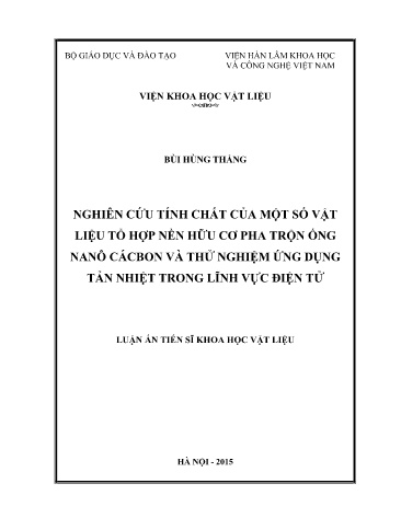 Luận án Nghiên cứu tính chất của một số vật liệu tổ hợp nền hữu cơ pha trộn ống nanô cácbon và thử nghiệm ứng dụng tản nhiệt trong lĩnh vực điện tử