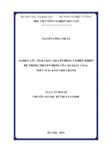 Luận án Nghiên cứu tính chất truyền động và điều khiển hệ thống truyền động vô cấp phân tầng trên máy kéo nhỏ 4 bánh