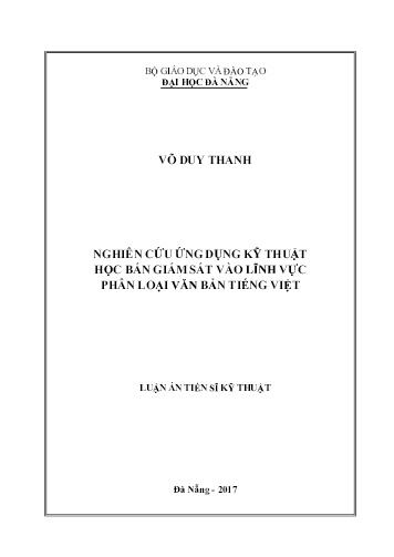 Luận án Nghiên cứu ứng dụng kỹ thuật học bán giám sát vào lĩnh vực phân loại văn bản tiếng Việt