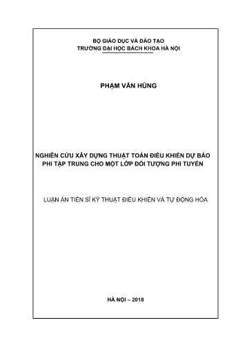 Luận án Nghiên cứu xây dựng thuật toán điều khiển dự báo phi tập trung cho một lớp đối tượng phi tuyến