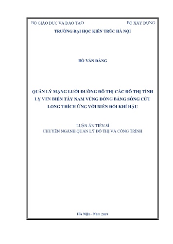 Luận án Quản lý mạng lưới đường đô thị các đô thị tỉnh lỵ ven biển tây nam vùng Đồng bằng sông Cửu Long thích ứng với biến đổi khí hậu