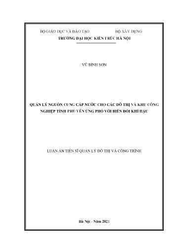 Luận án Quản lý nguồn cung cấp nước cho các đô thị và khu công nghiệp tỉnh Phú Yên ứng phó với biến đổi khí hậu