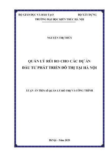 Luận án Quản lý rủi ro cho các dự án đầu tư phát triển đô thị tại Hà Nội