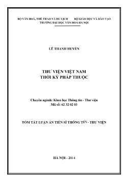 Luận án Thư viện Việt Nam thời kỳ Pháp thuộc