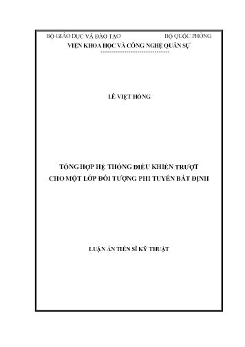 Luận án Tổng hợp hệ thống điều khiển trượt cho một lớp đối tượng phi tuyến bất định