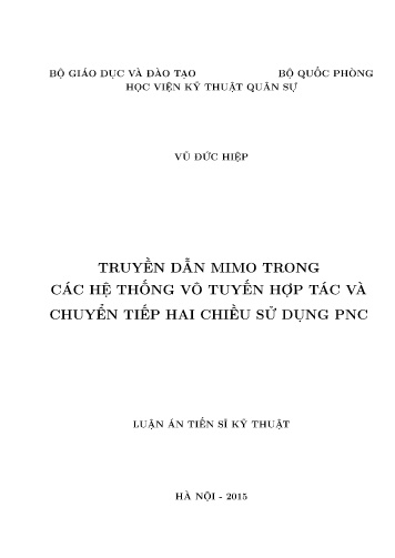 Luận án Truyền dẫn mimo trong các hệ thống vô tuyến hợp tác và chuyển tiếp hai chiều sử dụng PNC