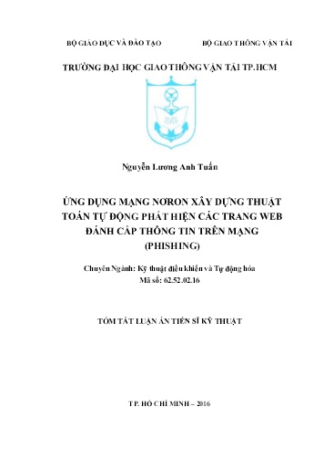 Luận án Ứng dụng mạng Nơron xây dựng thuật toán tự động phát triển các trang Web đánh cắp thông tin trên mạng (PHISHING)