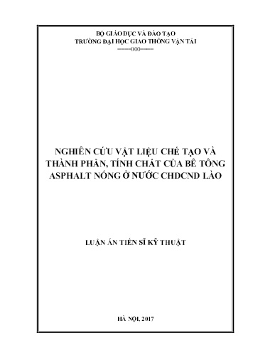 Luận văn Nghiên cứu vật liệu chế tạo và thành phần, tính chất của bê tông ASPhalt nóng ở nước CHDCND Lào