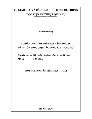 Tóm tắt Luận án Nghiên cứu tính toán kết cấu công sự bằng tôn sóng chịu tác dụng tải trọng nổ