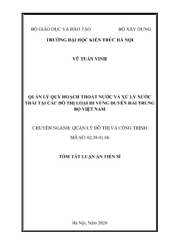 Tóm tắt Luận án Quản lý quy hoạch thoát nước và xử lý nước thải tại các đô thị loại III vùng Duyên hải Trung Bộ Việt Nam
