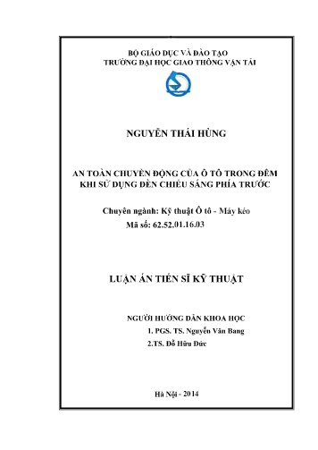 Luận án An toàn chuyển động của ô tô trong đêm khi sử dụng đèn chiếu sáng phía trước