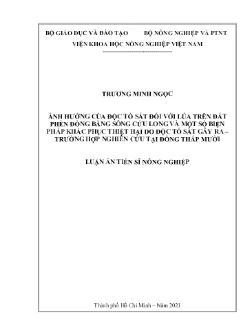 Luận án Ảnh hưởng của độc tố sắt đối với lúa trên đất phèn đồng bằng sông Cửu Long và một số biện pháp khắc phục thiệt hại do độc tố sắt gây ra - Trường hợp nghiên cứu tại Đồng Tháp Mười