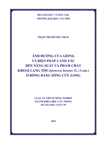Luận án Ảnh hưởng của giống và biện pháp canh tác đến năng suất và phẩm chất khoai lang tím (Ipomoea batatas (L.) Lam.) ở đồng bằng sông Cửu Long