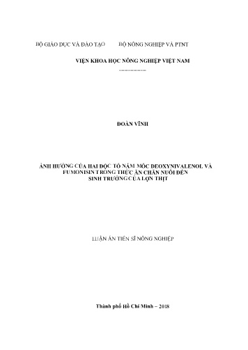 Luận án Ảnh hưởng của hai độc tố nấm mốc Deoxynivalenol và Fumonisin trong thức ăn chăn nuôi đến sinh trưởng của lợn thịt