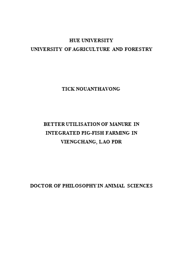 Luận án Better utilisation of manure in integrated pig-fish farming in Viengchang, Lao PDR
