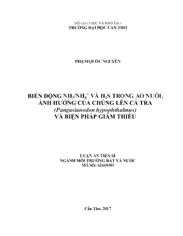 Luận án Biến động NH₃/NH₄⁺ và H₂S trong ao nuôi, ảnh hưởng của chúng lên cá tra (pangasianodon hypophthalmus) và biện pháp giảm thiểu