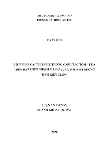 Luận án Biện pháp cải thiện hệ thống canh tác tôm - lúa trên đất phèn nhiễm mặn ở vùng U Minh Thượng tỉnh Kiên Giang Luận án Biện pháp cải thiện hệ thống canh tác tôm - lúa trên đất phèn nhiễm mặn ở vùng U Minh Thượng tỉnh Kiên Giang