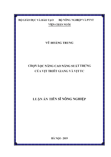 Luận án Chọn lọc nâng cao năng suất trứng của vịt triết giang và vịt TC