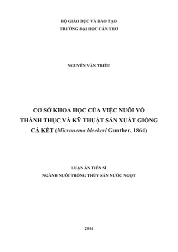 Luận án Cơ sở khoa học của việc nuôi vỗ thành thục và kỹ thuật sản xuất giống cá kết (Micronema bleekeri Gunther, 1864)