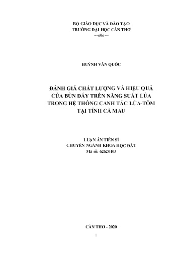 Luận án Đánh giá chất lượng và hiệu quả của bùn đáy trên năng suất lúa trong hệ thống canh tác lúa - Tôm tại tỉnh Cà Mau