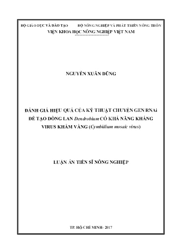 Luận án Đánh giá hiệu quả của kỹ thuật chuyển gen RNAi để tạo dòng lan Dendrobium có khả năng kháng virus khảm vàng (Cymbidium mosaic virus)