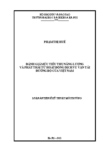 Luận án Đánh giá mức tiêu thụ năng lượng và phát thải từ hoạt động dịch vụ vận tải đường bộ của Việt Nam