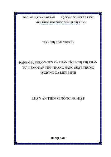 Luận án Đánh giá nguồn gen và phân tích chỉ thị phân tử liên quan tính trạng năng suất trứng ở giống gà Liên Minh Luận án Đánh giá nguồn gen và phân tích chỉ thị phân tử liên quan tính trạng năng suất trứng ở giống gà Liên Minh