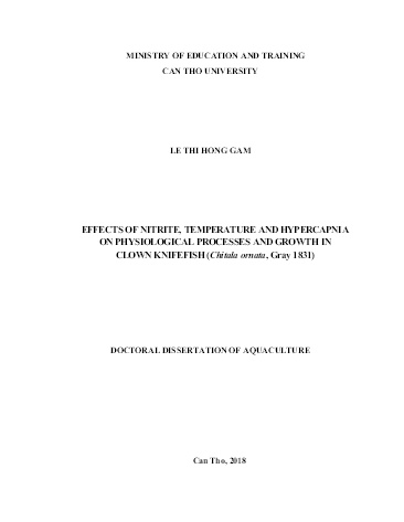 Luận án Effects of nitrite, temperature and hypercapnia on physiological processes and growth in clown knifefish (chitala ornata, gray 1831)