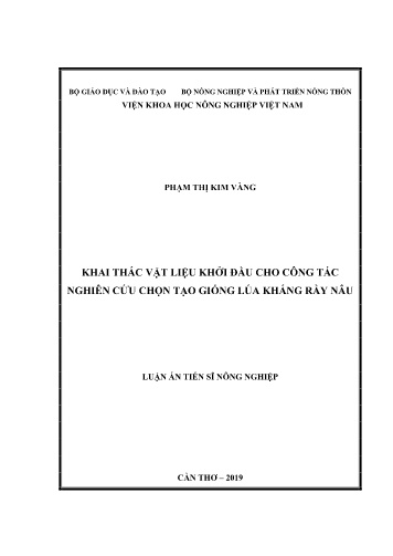 Luận án Khai thác vật liệu khởi đầu cho công tác nghiên cứu chọn tạo giống lúa kháng rầy nâu