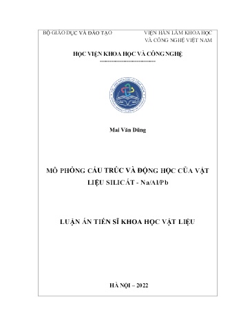 Luận án Mô phỏng cấu trúc và động học của vật liệu silicát - Na/Al/Pb Luận án Mô phỏng cấu trúc và động học của vật liệu silicát - Na/Al/Pb