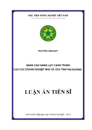 Luận án Nâng cao năng lực cạnh tranh của các doanh nghiệp nhỏ và vừa tỉnh Hải Dương