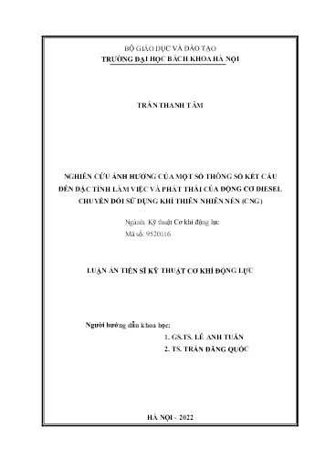 Luận án Nghiên cứu ảnh hưởng của một số thông số kết cấu đến đặc tính làm việc và phát thải của động cơ diesel chuyển đổi sử dụng khí thiên nhiên nén (CNG) Luận án Nghiên cứu ảnh hưởng của một số thông số kết cấu đến đặc tính làm việc và phát thải của động cơ diesel chuyển đổi sử dụng khí thiên nhiên nén (CNG)
