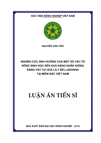 Luận án Nghiên cứu ảnh hưởng của một số yếu tố nông sinh học đến khả năng nhân giống bằng vảy củ hoa Lily Belladonna tại miền Bắc Việt Nam
