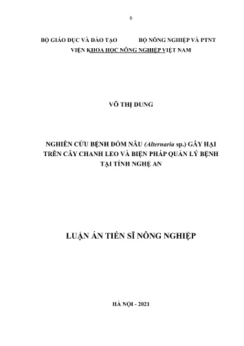 Luận án Nghiên cứu bệnh đốm nâu (Alternaria sp.) gây hại trên cây chanh leo và biện pháp quản lý bệnh tại tỉnh Nghệ An