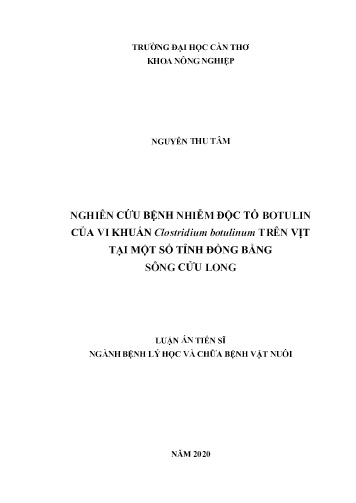 Luận án Nghiên cứu bệnh nhiễm độc tố Botulin của vi khuẩn Clostridium botulinum trên vịt tại một số tỉnh đồng bằng sông Cửu Long