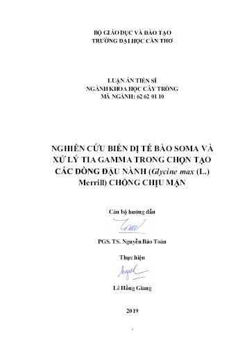 Luận án Nghiên cứu biến dị tế bào soma và xử lý tia gamma trong chọn tạo các dòng đậu nành (Glycine max (L.) Merrill) chống chịu mặn