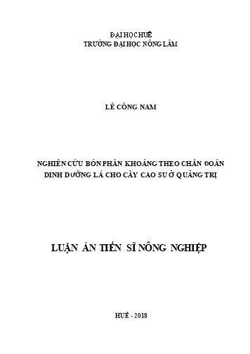 Luận án Nghiên cứu bón phân khoáng theo chẩn đoán dinh dưỡng lá cho cây cao su ở Quảng Trị