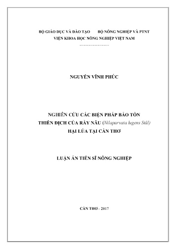 Luận án Nghiên cứu các biện pháp bảo tồn thiên địch của rầy nâu (Nilaparvata lugens Stål) hại lúa tại Cần Thơ