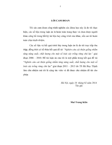 Luận án Nghiên cứu cải thiện giống nhằm tăng năng suất, chất lượng cho một số loài cây trồng rừng chủ lực