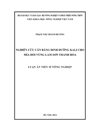 Luận án Nghiên cứu cân bằng dinh dưỡng Kali cho mía đồi vùng Lam Sơn Thanh Hóa
