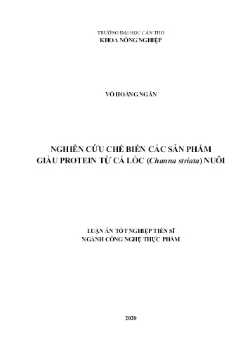 Luận án Nghiên cứu chế biến các sản phẩm giàu protein từ cá lóc (Channa striata) nuôi