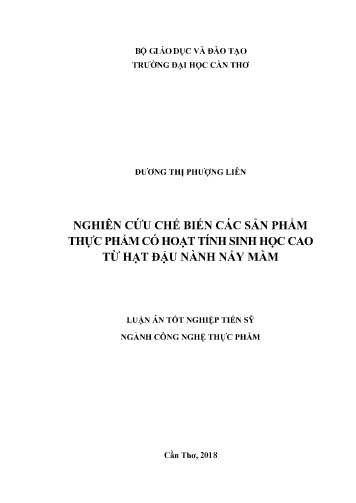 Luận án Nghiên cứu chế biến các sản phẩm thực phẩm có hoạt tính sinh học cao từ hạt đậu nành nẩy mầm