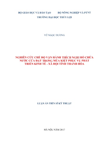 Luận án Nghiên cứu chế độ vận hành thích nghi hồ chứa nước cửa đạt trong mùa kiệt phục vụ phát triển kinh tế - xã hội tỉnh Thanh Hóa