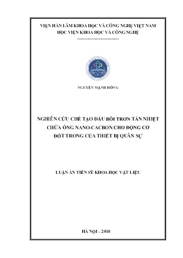 Luận án Nghiên cứu chế tạo dầu bôi trơn tản nhiệt chứa ống nano-cacbon cho động cơ đốt trong của thiết bị quân sự