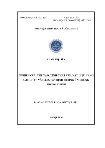 Luận án Nghiên cứu chế tạo, tính chất của vật liệu nano GdPO4:Tb³⁺ VÀ Gd₂O₃:Eu³⁺ định hướng ứng dụng trong y sinh