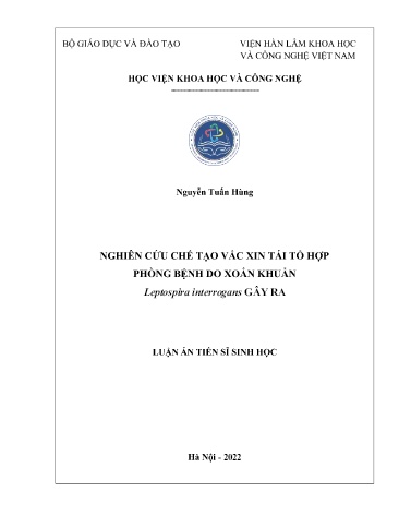 Luận án Nghiên cứu chế tạo vắc xin tái tổ hợp phòng bệnh do xoắn khuẩn Leptospira interrogans gây ra luận án tiến sĩ sinh học Hà Nội Luận án Nghiên cứu chế tạo vắc xin tái tổ hợp phòng bệnh do xoắn khuẩn Leptospira interrogans gây ra luận án tiến sĩ sinh học Hà Nội