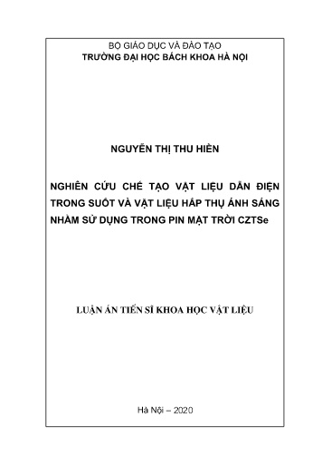 Luận án Nghiên cứu chế tạo vật liệu dẫn điện trong suốt và vật liệu hấp thụ ánh sáng nhằm sử dụng trong pin mặt trời CZTSe