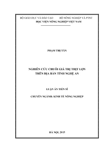 Luận án Nghiên cứu chuỗi giá trị thịt lợn trên địa bàn tỉnh Nghệ An