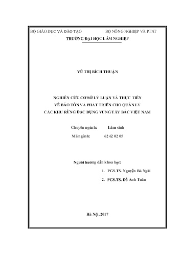Luận án Nghiên cứu cơ sở lý luận và thực tiễn về bảo tồn và phát triển cho quản lý các khu rừng đặc dụng vùng Tây Bắc Việt Nam