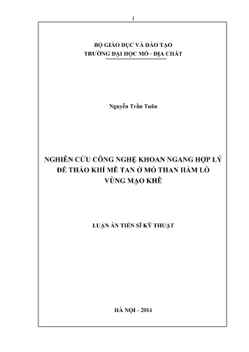 Luận án Nghiên cứu công nghệ khoan ngang hợp lý để tháo khí mê tan ở mỏ than hầm lò vùng Mạo Khê
